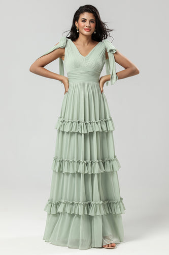 dusty sage bridesmaid dresses uk Sage Bridesmaid Robes Uk BABARONI Chiffon Dusty Sage Bridesmaid Dresses A-line V-neck