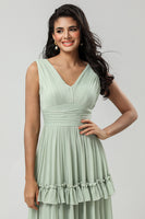 Load image into Gallery viewer, Tiered Dusty Sage Bridesmaid Dress with Bow