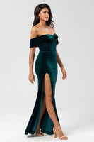 Load image into Gallery viewer, Off The Shoulder Peacock Bridesmaid Dress with Slit