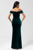 Load image into Gallery viewer, Off The Shoulder Peacock Bridesmaid Dress with Slit