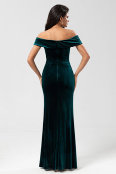 Off The Shoulder Peacock Bridesmaid Dress with Slit