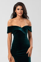 Load image into Gallery viewer, Off The Shoulder Peacock Bridesmaid Dress with Slit