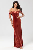 Load image into Gallery viewer, Off The Shoulder Terracotta Long Bridesmaid Dress