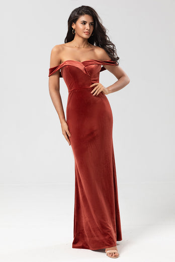 Off The Shoulder Terracotta Long Bridesmaid Dress