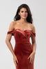 Load image into Gallery viewer, Off The Shoulder Terracotta Long Bridesmaid Dress