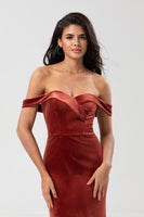 Load image into Gallery viewer, Off The Shoulder Terracotta Long Bridesmaid Dress