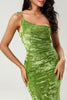 Load image into Gallery viewer, One Shoulder Velvet Olive Bridesmaid Dress with Slit