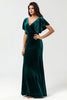 Load image into Gallery viewer, V-Neck Velvet Peacock Bridesmaid Dress with Ruffles