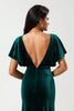 Load image into Gallery viewer, V-Neck Velvet Peacock Bridesmaid Dress with Ruffles
