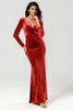 Load image into Gallery viewer, Velvet Terracotta Long Bridesmaid Dress with Long Sleeves