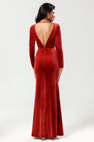 Load image into Gallery viewer, Velvet Terracotta Long Bridesmaid Dress with Long Sleeves