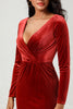 Load image into Gallery viewer, Velvet Terracotta Long Bridesmaid Dress with Long Sleeves