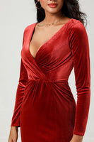 Load image into Gallery viewer, Velvet Terracotta Long Bridesmaid Dress with Long Sleeves