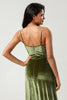 Load image into Gallery viewer, Velvet Spaghetti Straps Olive Bridesmaid Dress with Split Front