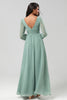Load image into Gallery viewer, Chiffon A-Line Long Sleeves Matcha Bridesmaid Dress with Slit