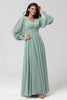 Load image into Gallery viewer, Chiffon Long Matcha Bridesmaid Dress with Button