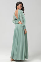 Load image into Gallery viewer, Chiffon Long Matcha Bridesmaid Dress with Button