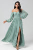 Load image into Gallery viewer, Chiffon Off The Shoulder Matcha Bridesmaid Dress with Long Sleeves