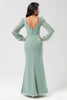 Load image into Gallery viewer, Mermaid Long Sleeves Matcha Bridesmaid Dress with Slit