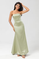 Load image into Gallery viewer, Satin Strapless Dusty Sage Bridesmaid Dress