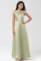Load image into Gallery viewer, Satin Boat Neck Dusty Sage Bridesmaid Dress