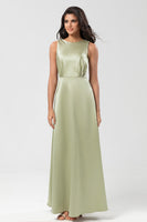 Load image into Gallery viewer, Satin Boat Neck Dusty Sage Bridesmaid Dress