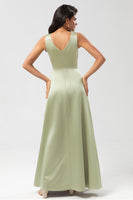 Load image into Gallery viewer, Satin Boat Neck Dusty Sage Bridesmaid Dress