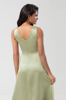 Load image into Gallery viewer, Satin Boat Neck Dusty Sage Bridesmaid Dress