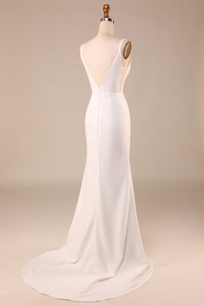 Spaghetti Straps Ivory Sweep Train Wedding Dress with Button