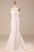 Load image into Gallery viewer, Satin Mermaid Ivory Sweep Train Wedding Dress with Bowknot