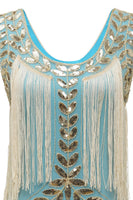 Load image into Gallery viewer, Champagne Gatsby 1920s Dress with Sequins and Fringes