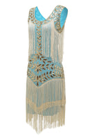 Load image into Gallery viewer, Champagne Gatsby 1920s Dress with Sequins and Tassels