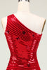 Load image into Gallery viewer, Sheath One Shoulder Black Sequins Short Homecoming Dress with Star