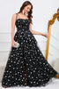 Load image into Gallery viewer, Tulle A-Line Spaghetti Straps Black Long Prom Dress with Stars