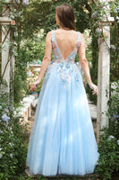 Load image into Gallery viewer, A-Line Blue Princess Prom Dress With Appliques