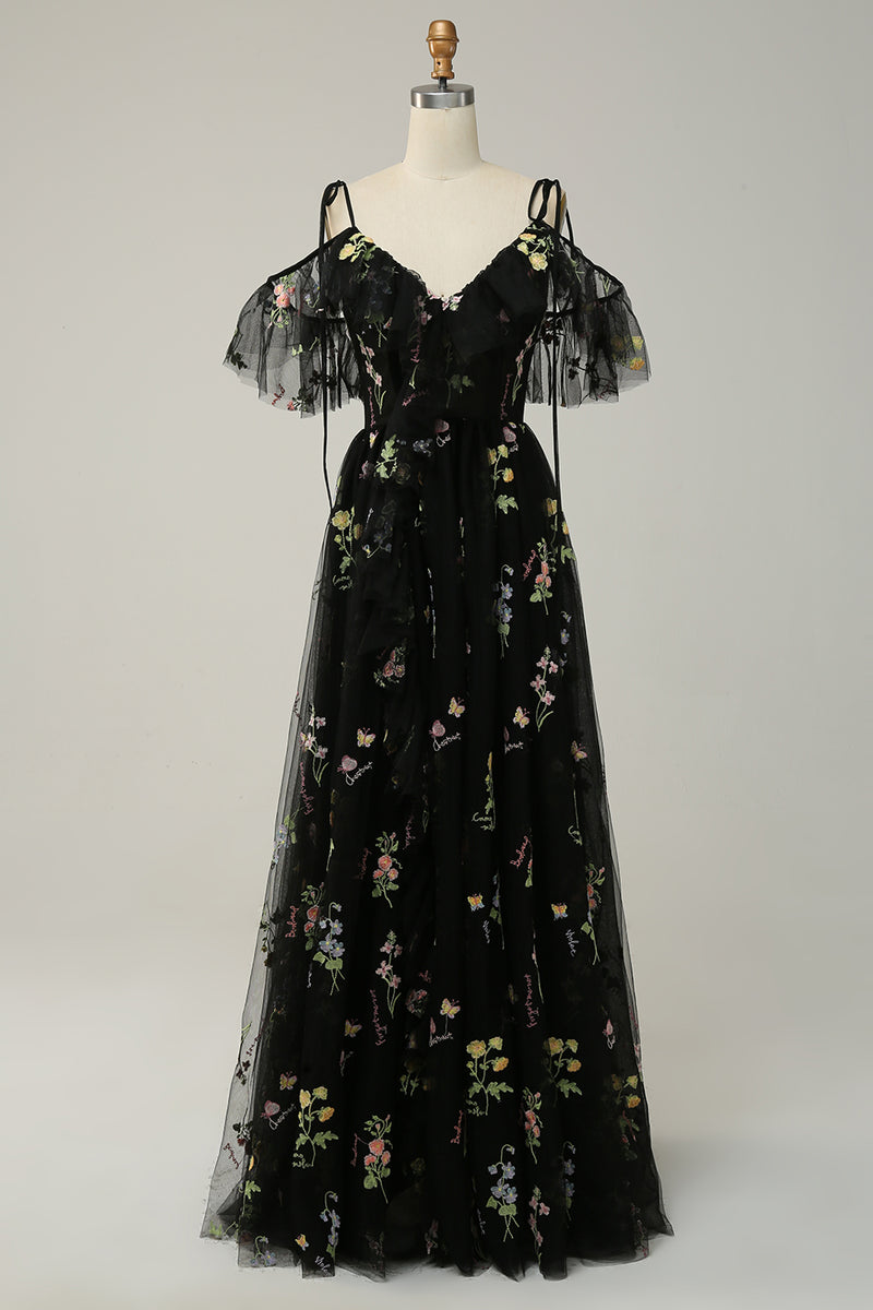 Load image into Gallery viewer, A-Line Spaghetti Straps Green Long Prom Dress with Embroidery