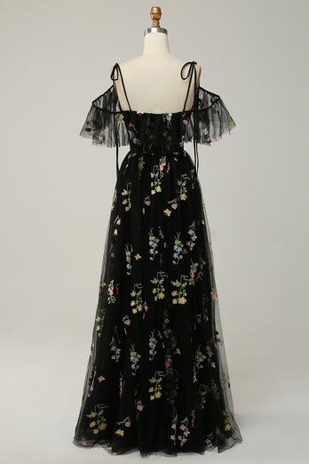 A-Line Spaghetti Straps Lavender Long Prom Dress with Embroidery