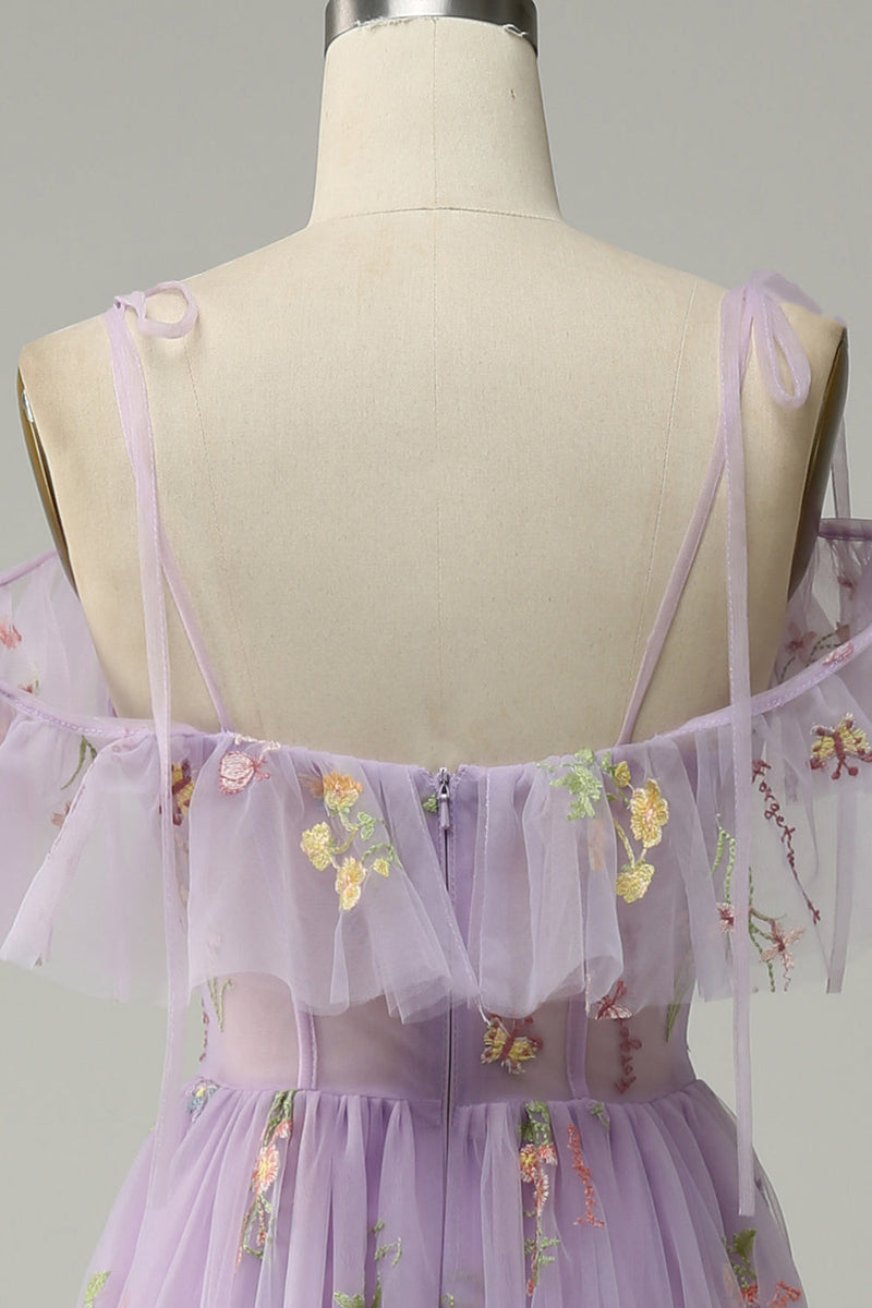 Load image into Gallery viewer, A-Line Spaghetti Straps Lavender Long Prom Dress with Embroidery