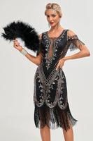 Load image into Gallery viewer, Green Sheath Off the Shoulder Sequins 1920s Dress With Tassels