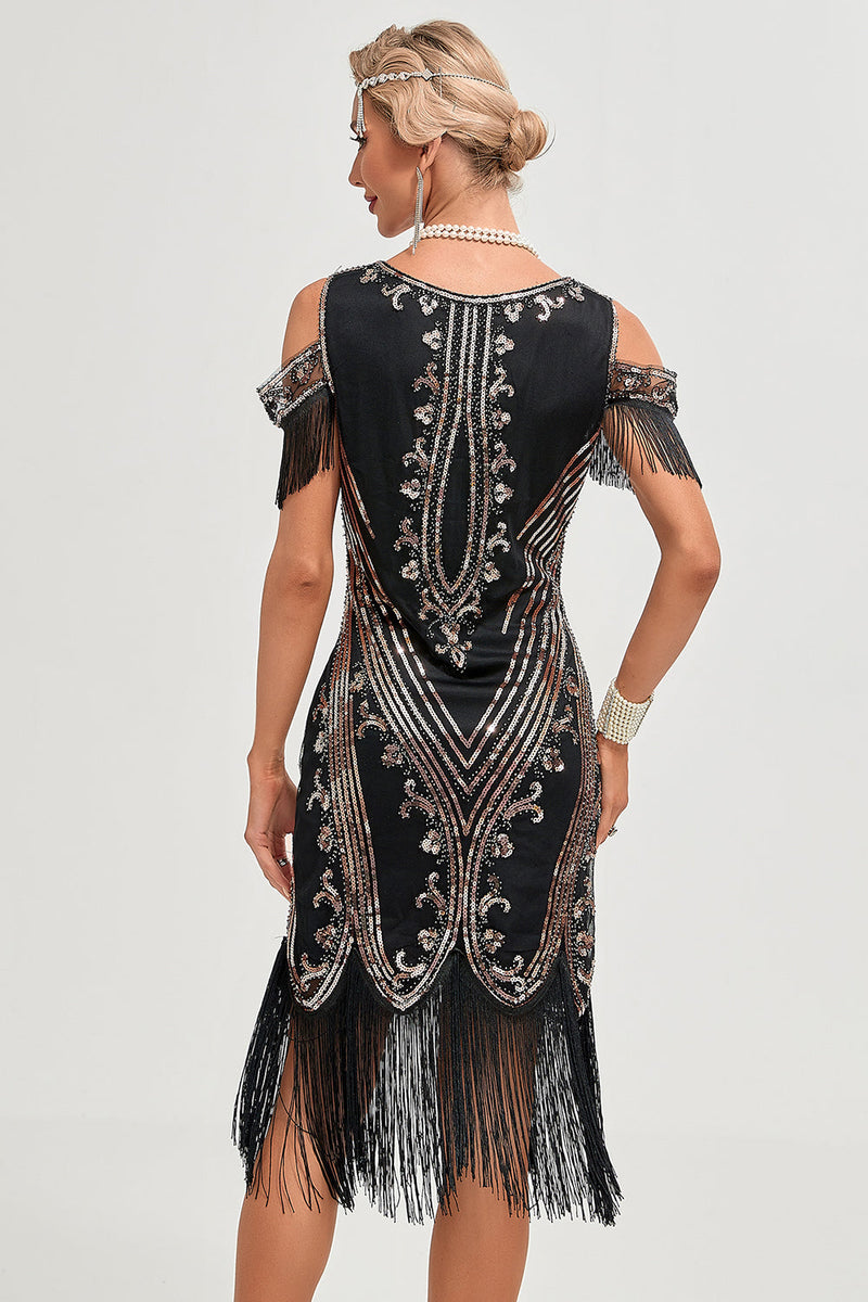 Load image into Gallery viewer, Green Sheath Off the Shoulder Sequins 1920s Dress With Tassels