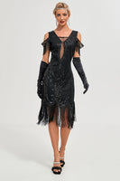 Load image into Gallery viewer, Green Sheath Off the Shoulder Sequins 1920s Dress With Tassels