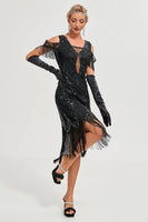 Load image into Gallery viewer, Green Sheath Off the Shoulder Sequins 1920s Dress With Tassels