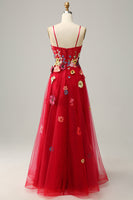 Load image into Gallery viewer, Spaghetti Straps Burgundy Ball Gown Dress with Embroidery
