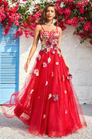 Load image into Gallery viewer, Spaghetti Straps Burgundy Ball Gown Dress with Embroidery