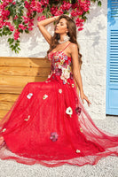 Load image into Gallery viewer, Spaghetti Straps Burgundy Ball Gown Dress with Embroidery