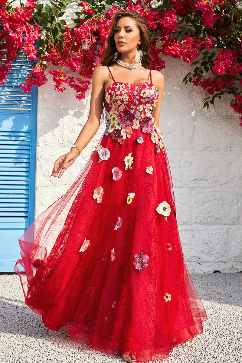 Load image into Gallery viewer, Spaghetti Straps Burgundy Ball Gown Dress with Embroidery