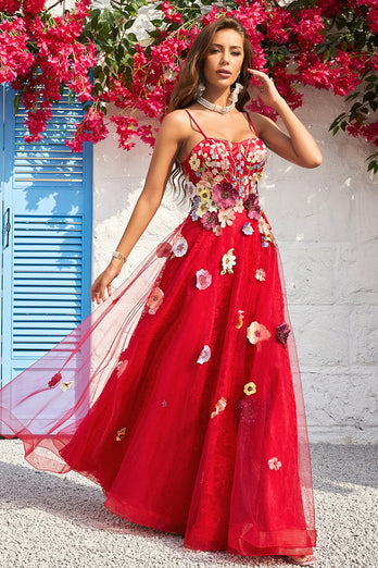 Spaghetti Straps Burgundy Ball Gown Dress with Embroidery