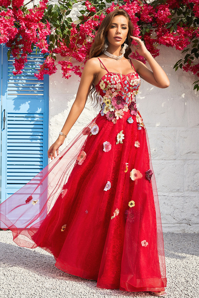 Load image into Gallery viewer, Spaghetti Straps Burgundy Ball Gown Dress with Embroidery