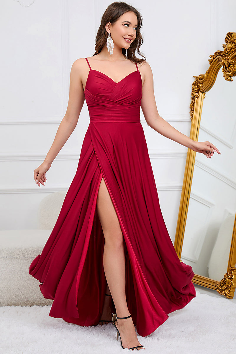 Load image into Gallery viewer, Spaghetti Straps Burgundy Long Prom Dress