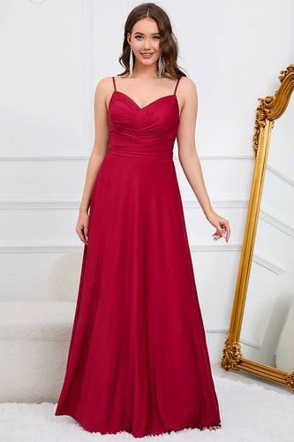 Spaghetti Straps Burgundy Long Prom Dress